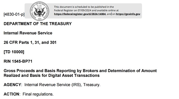 美国国税局敲定新规：加密货币和稳定币交易需报税 详解毛收益和基础报告